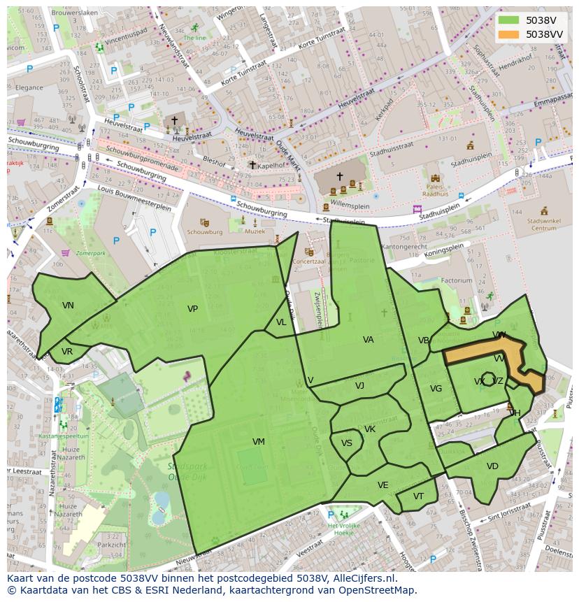 Afbeelding van het postcodegebied 5038 VV op de kaart.