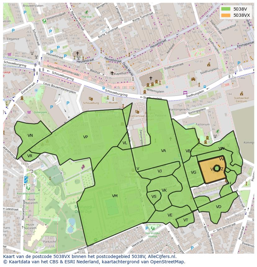 Afbeelding van het postcodegebied 5038 VX op de kaart.