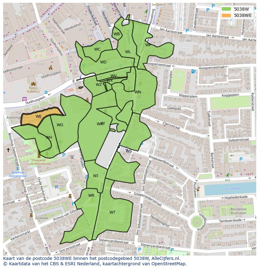 Afbeelding van het postcodegebied 5038 WE op de kaart.