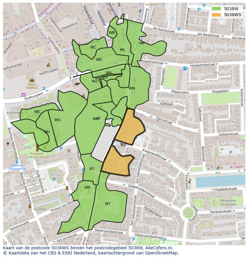 Afbeelding van het postcodegebied 5038 WS op de kaart.