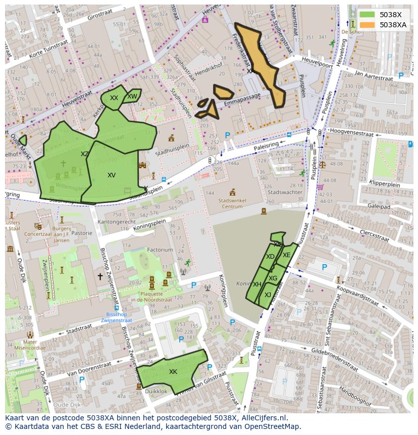 Afbeelding van het postcodegebied 5038 XA op de kaart.