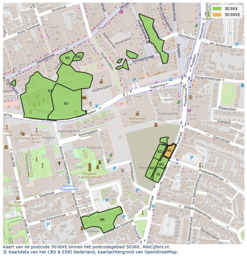 Afbeelding van het postcodegebied 5038 XE op de kaart.