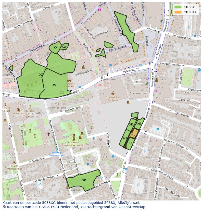 Afbeelding van het postcodegebied 5038 XG op de kaart.