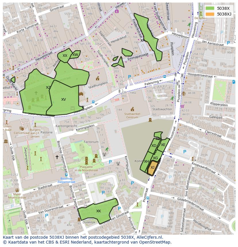 Afbeelding van het postcodegebied 5038 XJ op de kaart.
