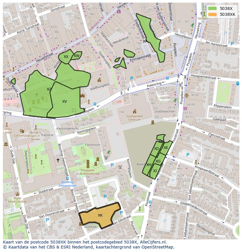 Afbeelding van het postcodegebied 5038 XK op de kaart.