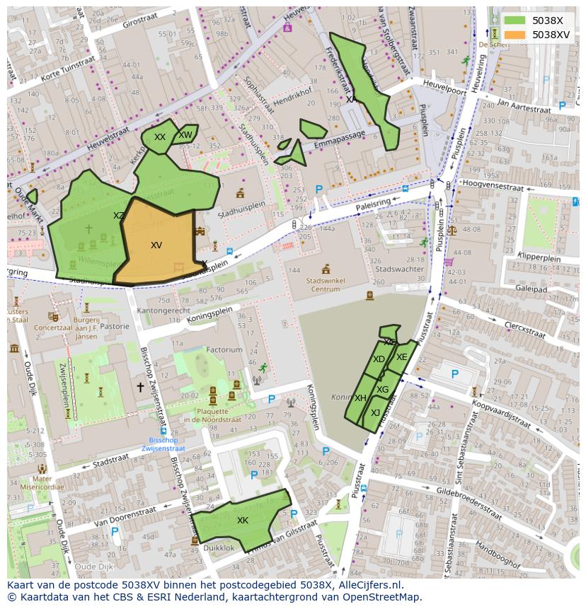 Afbeelding van het postcodegebied 5038 XV op de kaart.