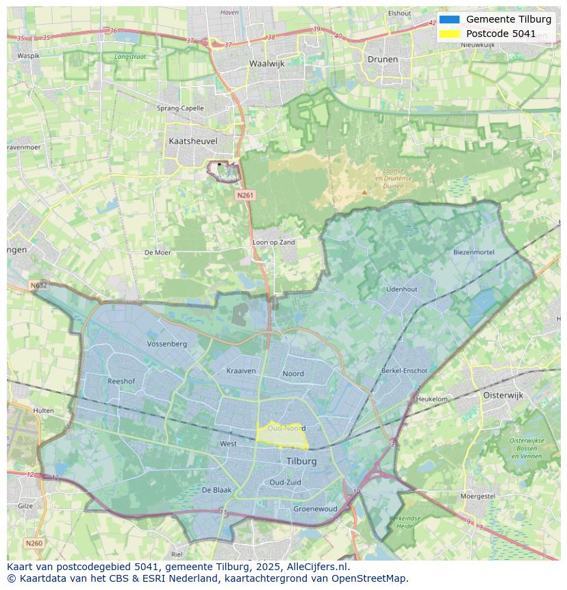 Afbeelding van het postcodegebied 5041 op de kaart.