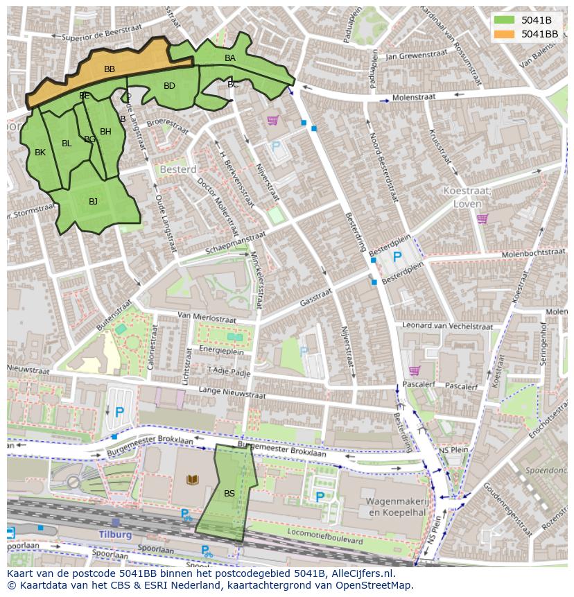 Afbeelding van het postcodegebied 5041 BB op de kaart.