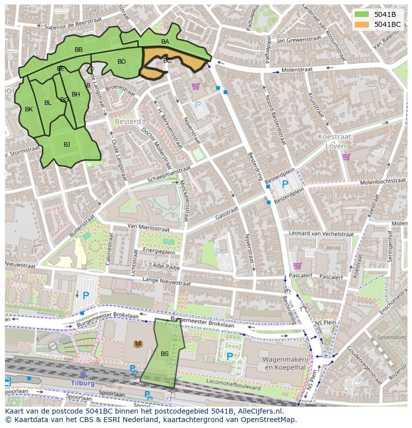 Afbeelding van het postcodegebied 5041 BC op de kaart.