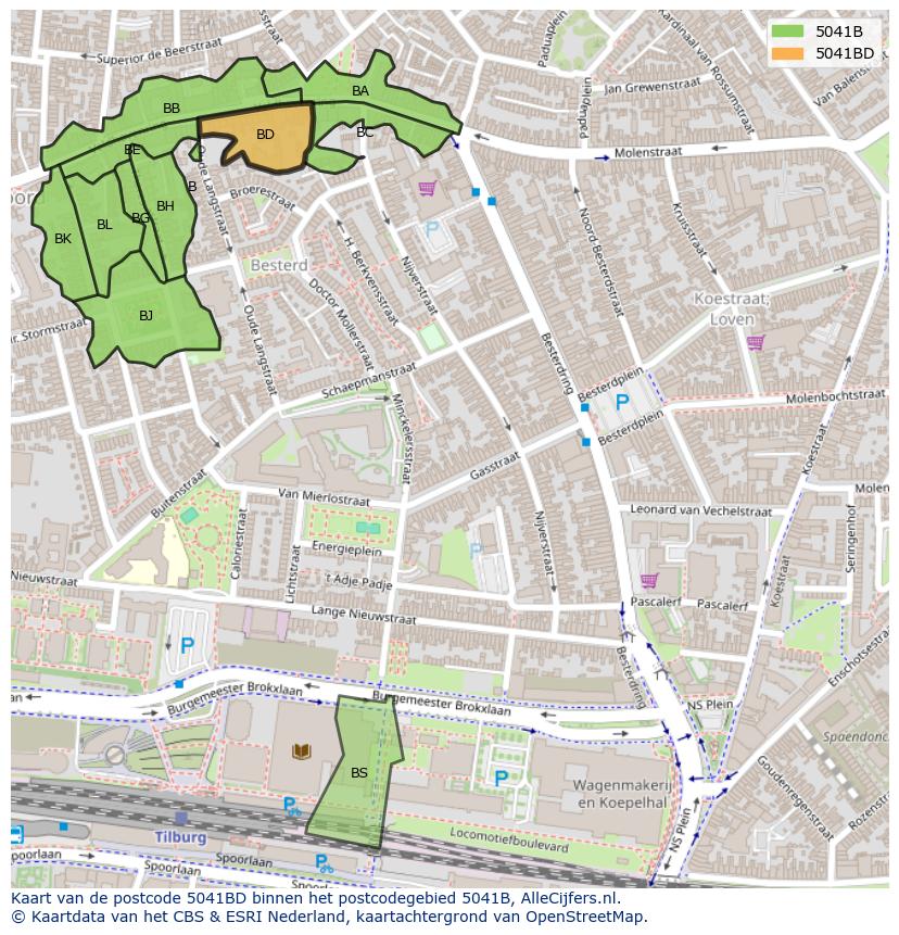 Afbeelding van het postcodegebied 5041 BD op de kaart.