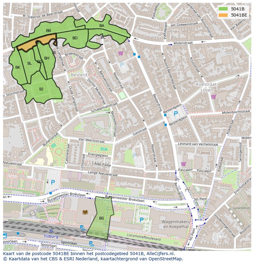 Afbeelding van het postcodegebied 5041 BE op de kaart.
