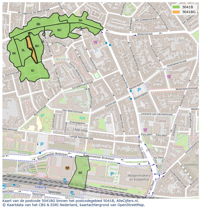 Afbeelding van het postcodegebied 5041 BG op de kaart.