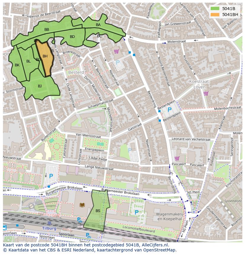 Afbeelding van het postcodegebied 5041 BH op de kaart.