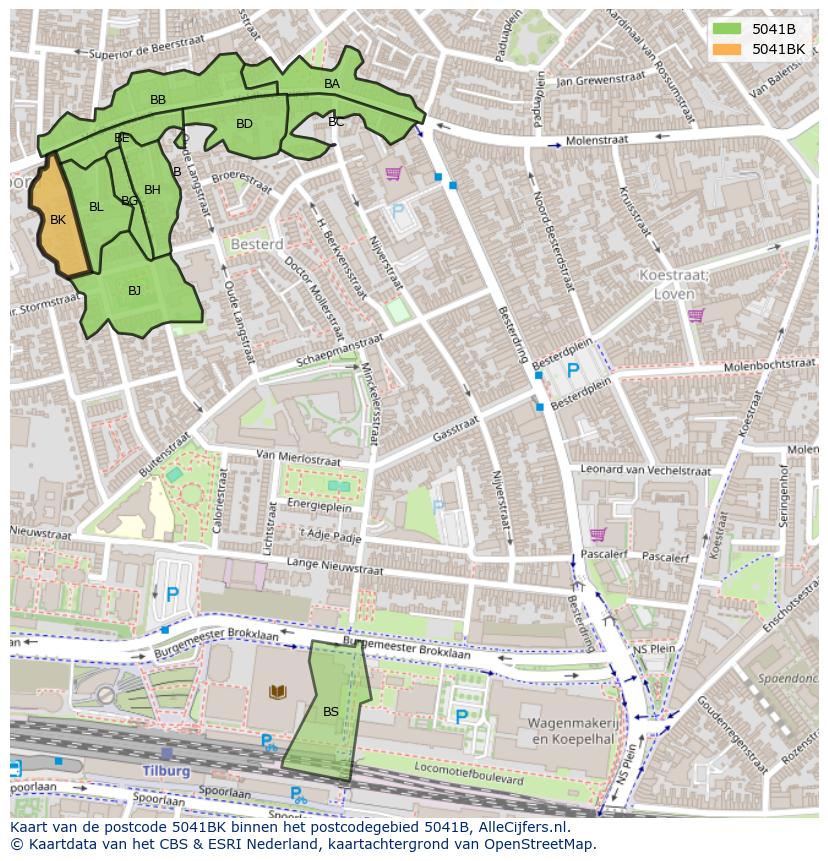 Afbeelding van het postcodegebied 5041 BK op de kaart.