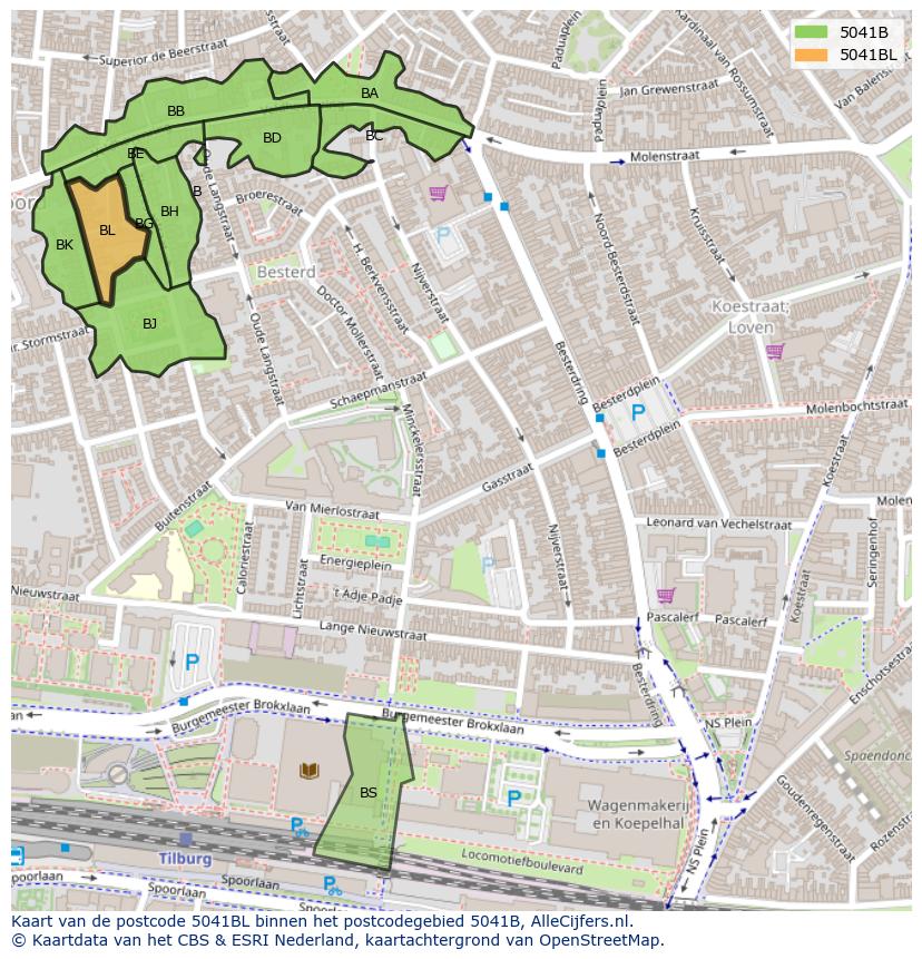 Afbeelding van het postcodegebied 5041 BL op de kaart.