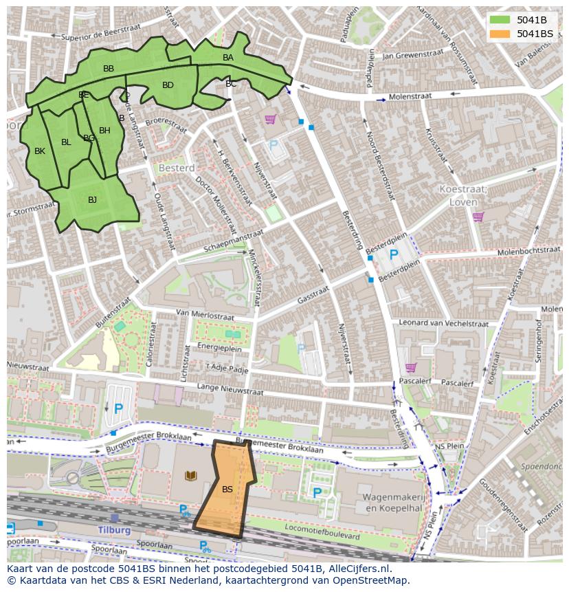 Afbeelding van het postcodegebied 5041 BS op de kaart.