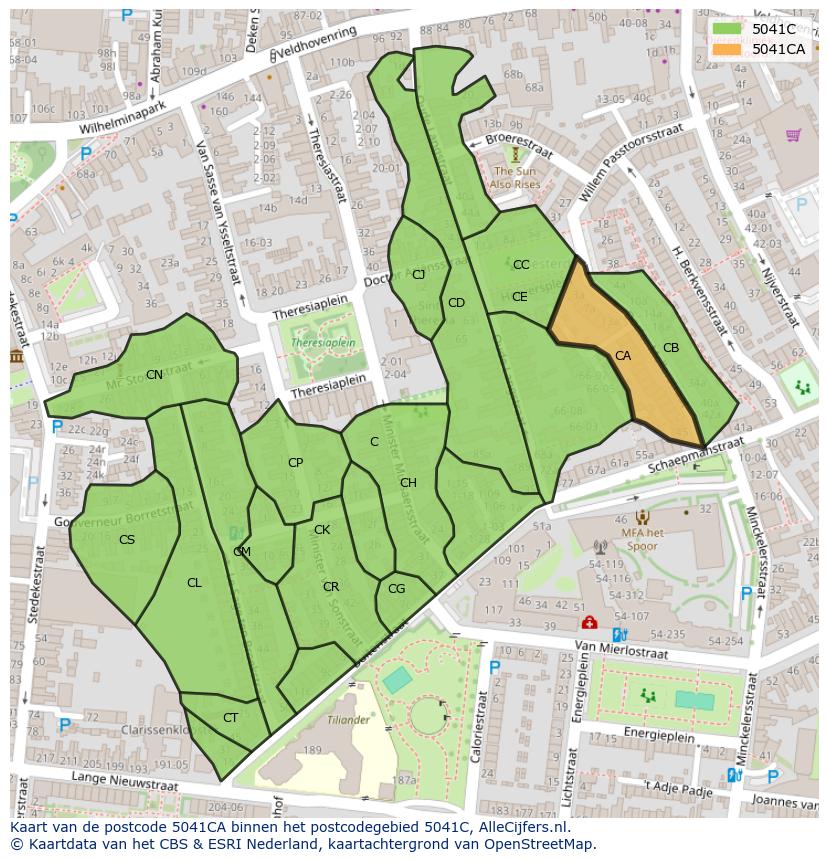 Afbeelding van het postcodegebied 5041 CA op de kaart.