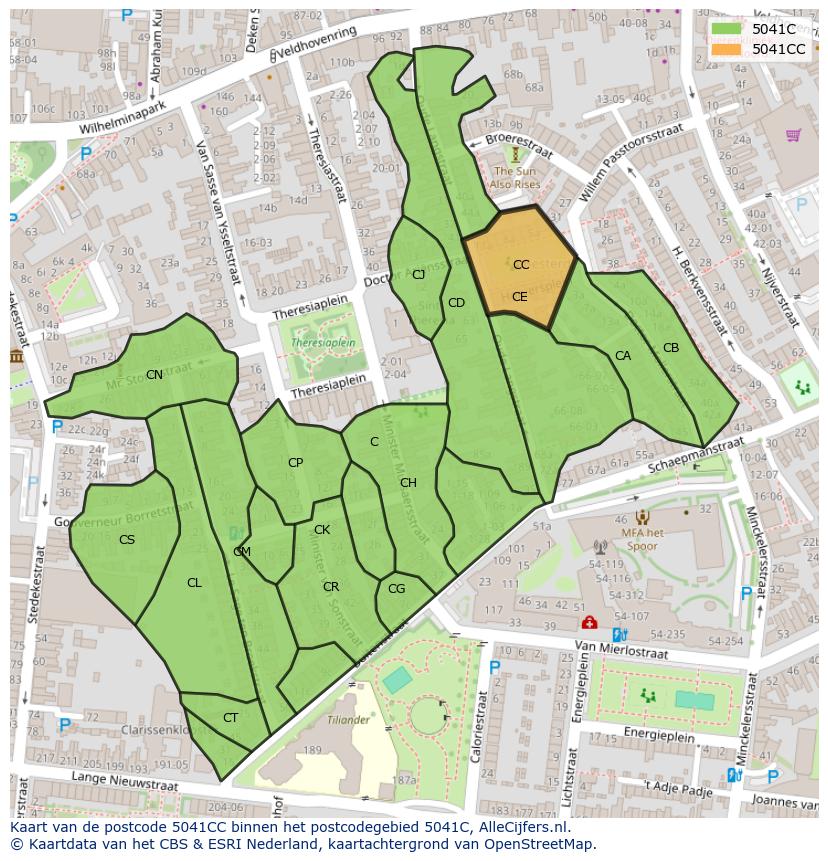 Afbeelding van het postcodegebied 5041 CC op de kaart.