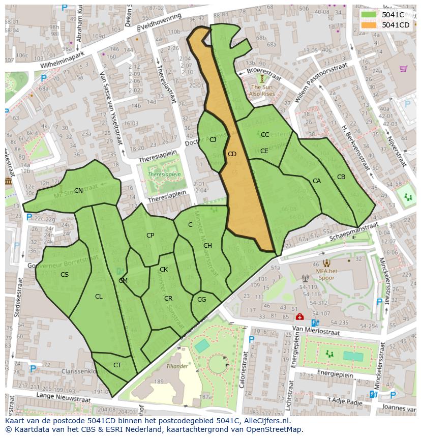 Afbeelding van het postcodegebied 5041 CD op de kaart.