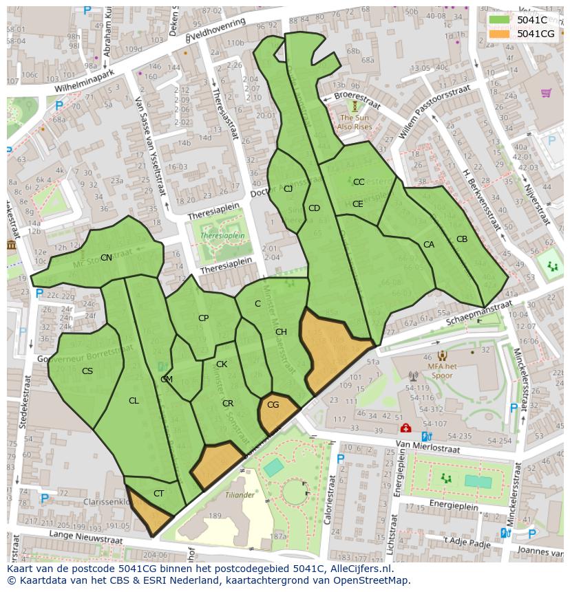 Afbeelding van het postcodegebied 5041 CG op de kaart.