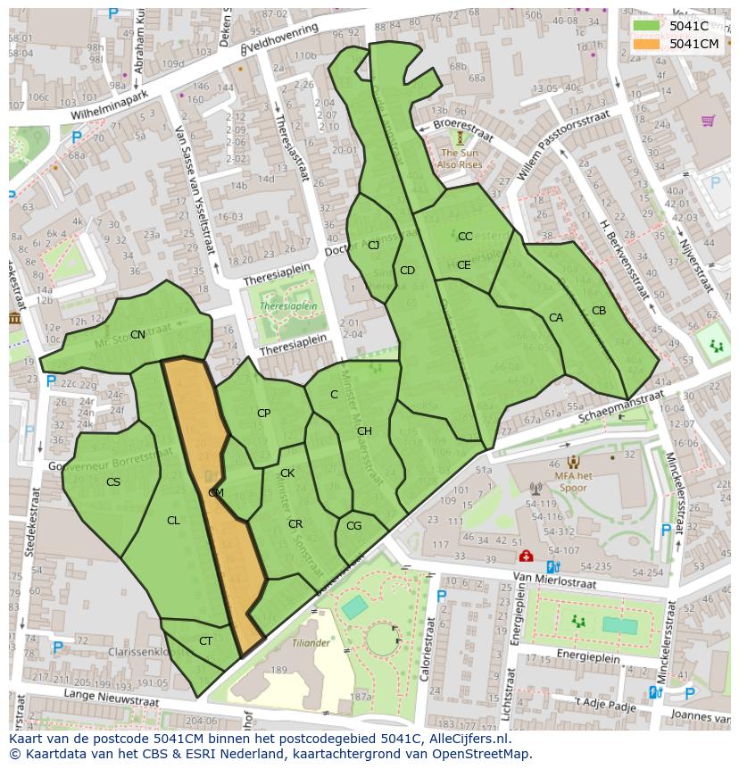 Afbeelding van het postcodegebied 5041 CM op de kaart.
