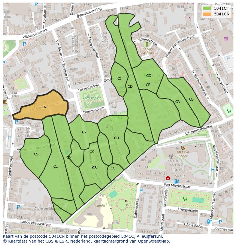 Afbeelding van het postcodegebied 5041 CN op de kaart.