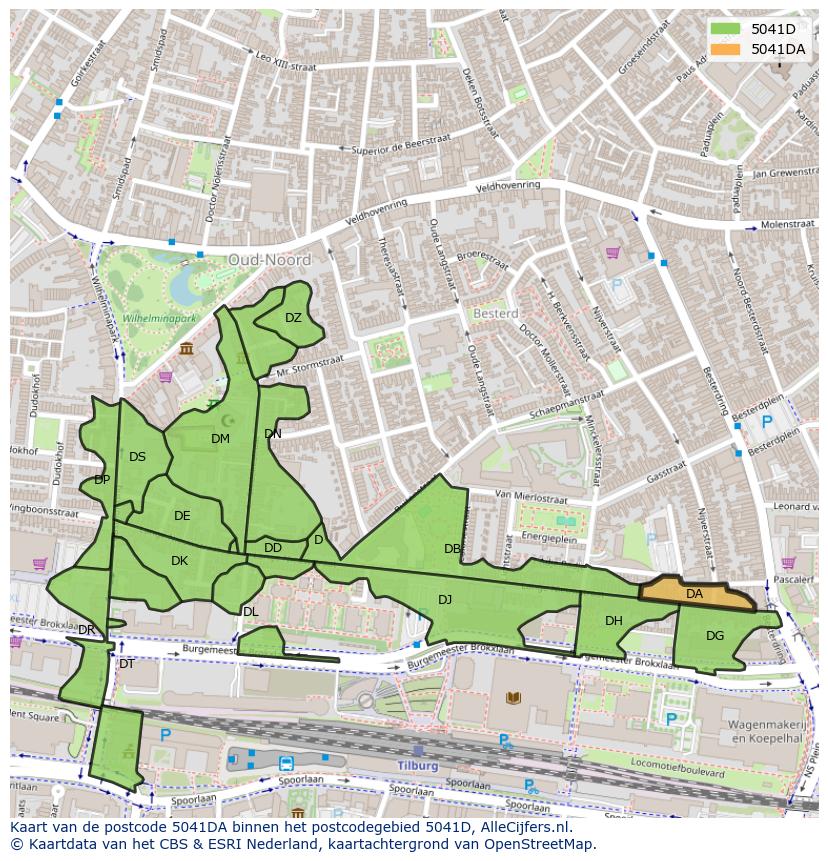 Afbeelding van het postcodegebied 5041 DA op de kaart.