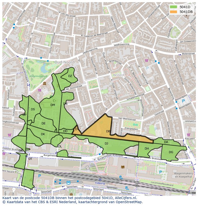 Afbeelding van het postcodegebied 5041 DB op de kaart.