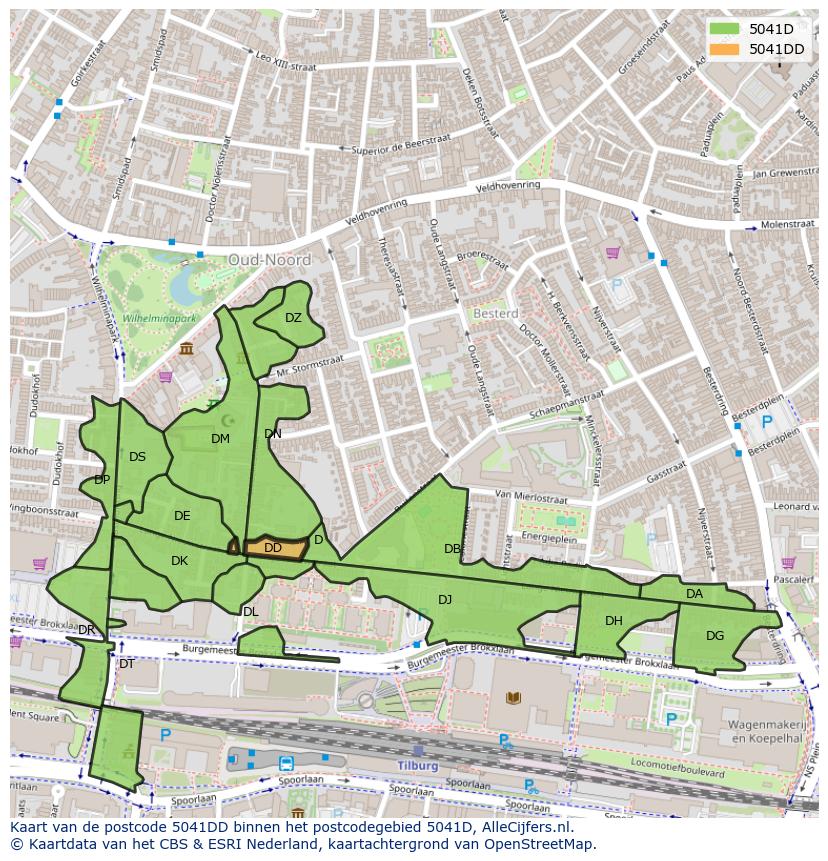 Afbeelding van het postcodegebied 5041 DD op de kaart.