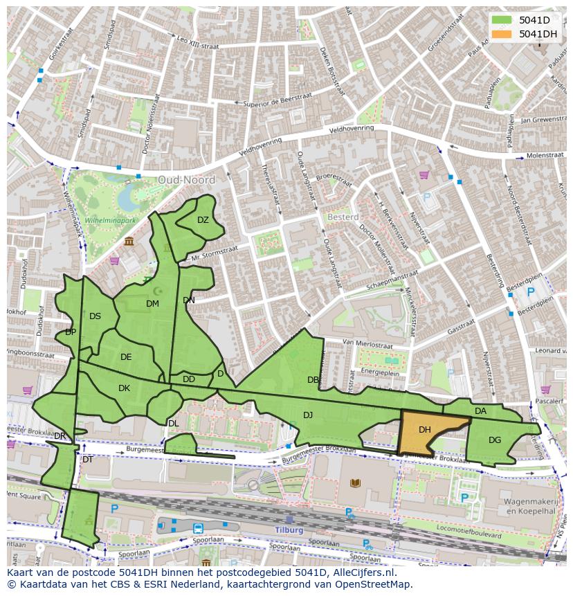 Afbeelding van het postcodegebied 5041 DH op de kaart.