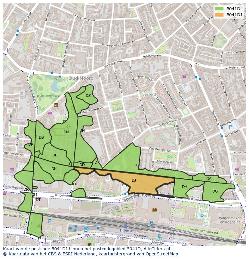Afbeelding van het postcodegebied 5041 DJ op de kaart.