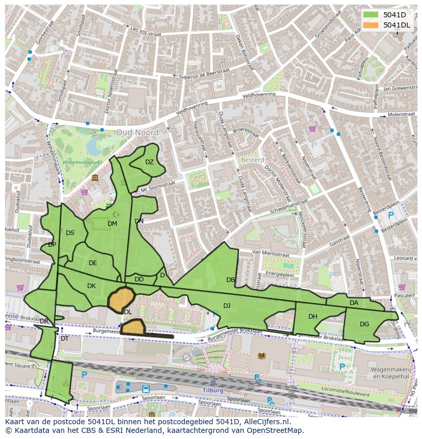 Afbeelding van het postcodegebied 5041 DL op de kaart.