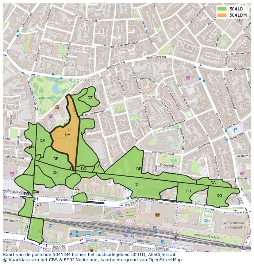 Afbeelding van het postcodegebied 5041 DM op de kaart.