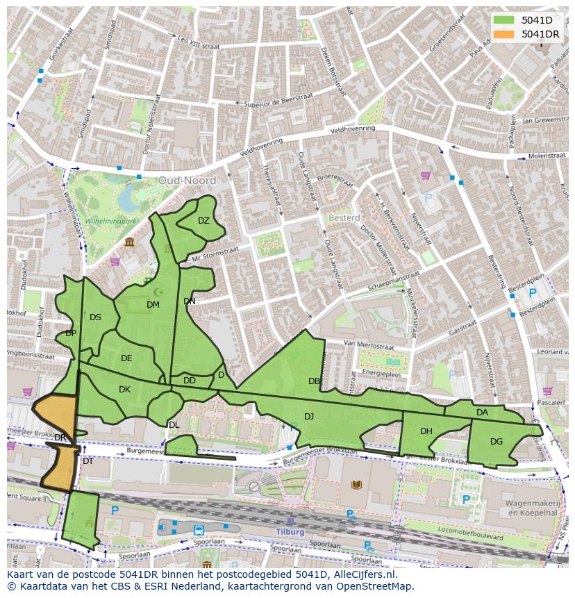 Afbeelding van het postcodegebied 5041 DR op de kaart.