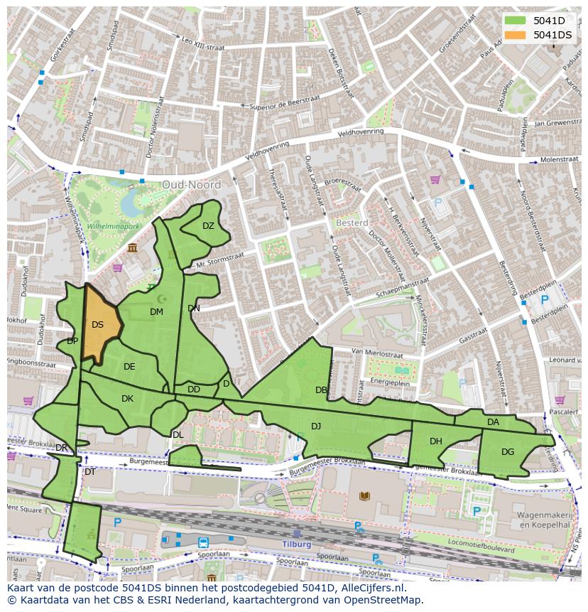 Afbeelding van het postcodegebied 5041 DS op de kaart.