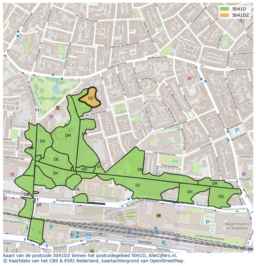 Afbeelding van het postcodegebied 5041 DZ op de kaart.