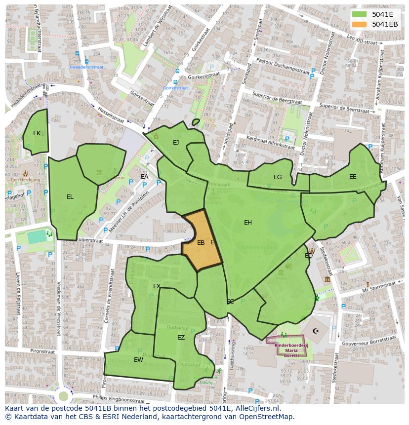 Afbeelding van het postcodegebied 5041 EB op de kaart.
