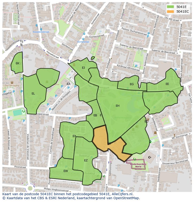 Afbeelding van het postcodegebied 5041 EC op de kaart.
