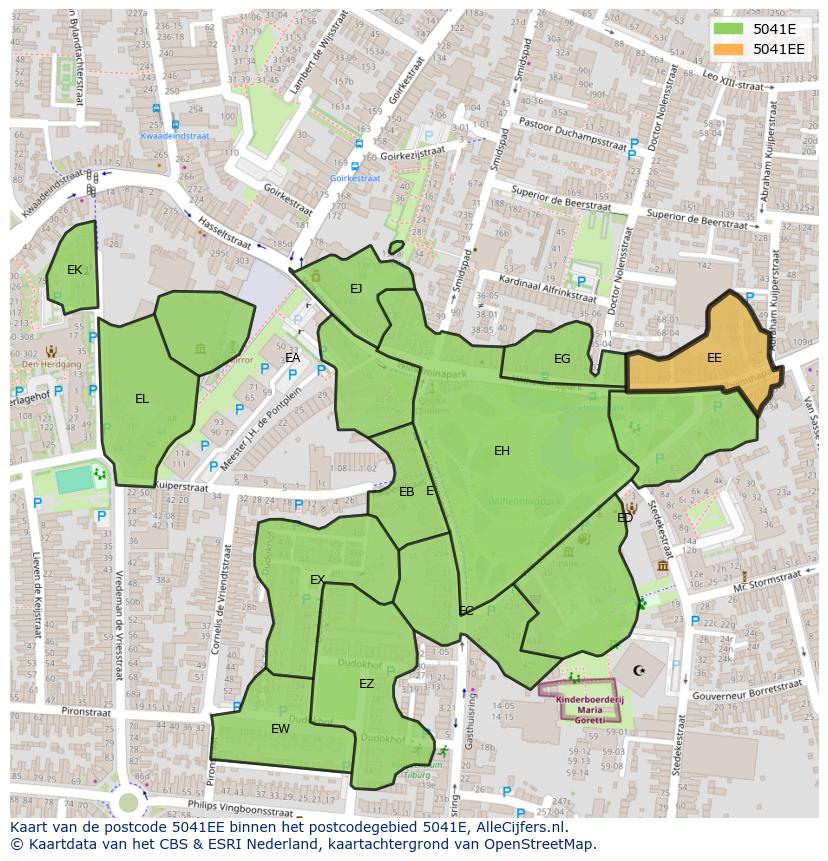 Afbeelding van het postcodegebied 5041 EE op de kaart.