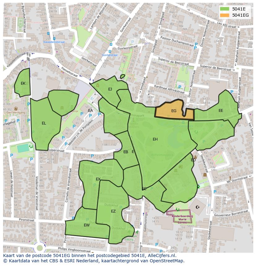 Afbeelding van het postcodegebied 5041 EG op de kaart.