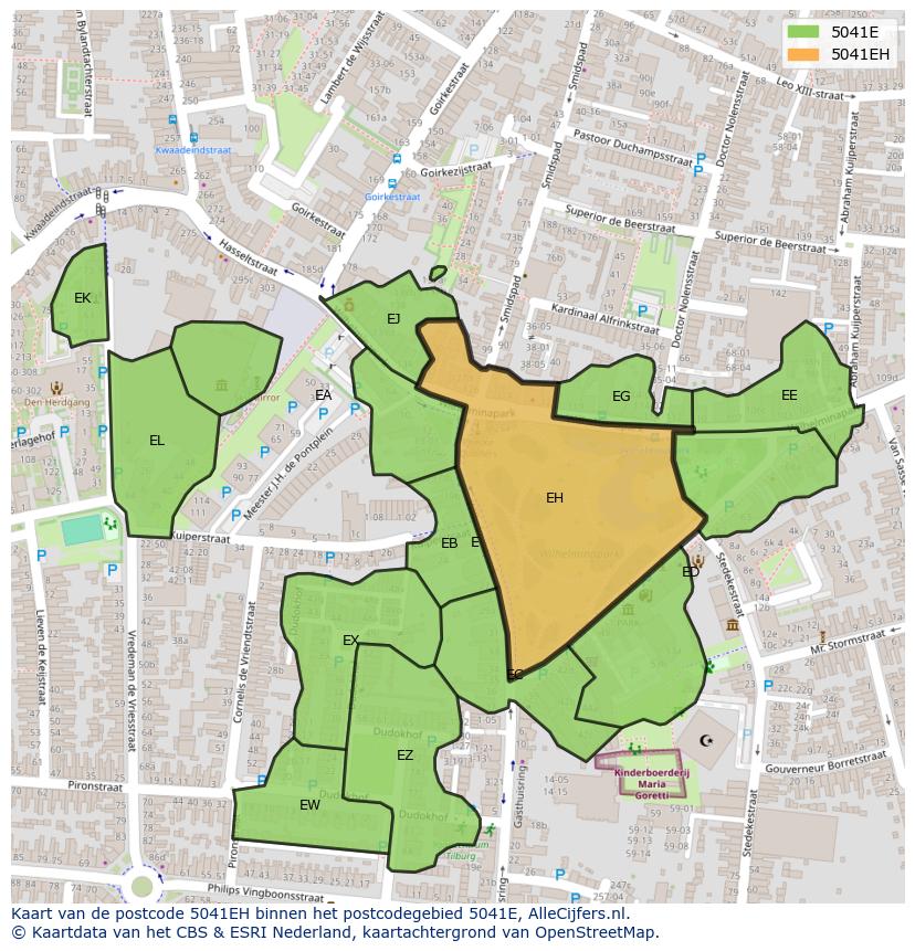 Afbeelding van het postcodegebied 5041 EH op de kaart.