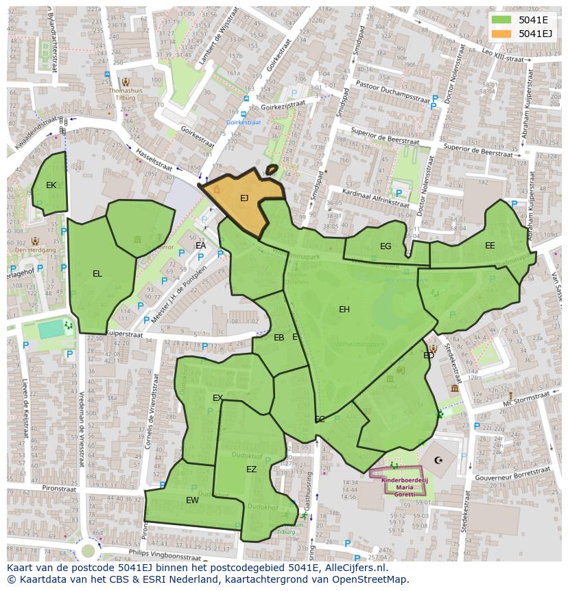 Afbeelding van het postcodegebied 5041 EJ op de kaart.