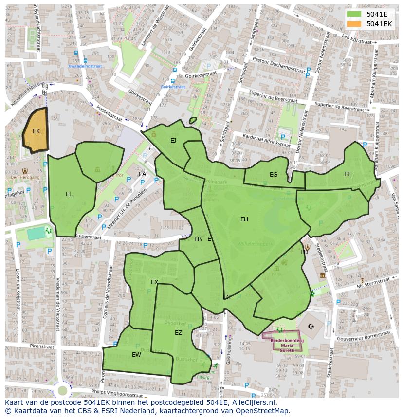 Afbeelding van het postcodegebied 5041 EK op de kaart.