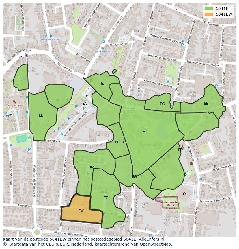 Afbeelding van het postcodegebied 5041 EW op de kaart.