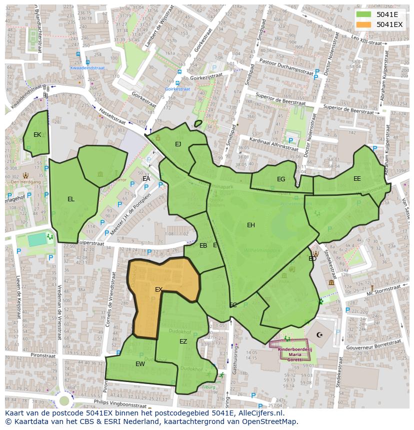 Afbeelding van het postcodegebied 5041 EX op de kaart.