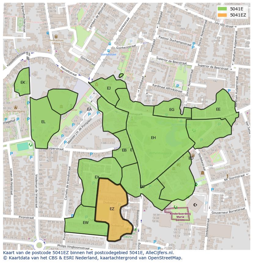 Afbeelding van het postcodegebied 5041 EZ op de kaart.