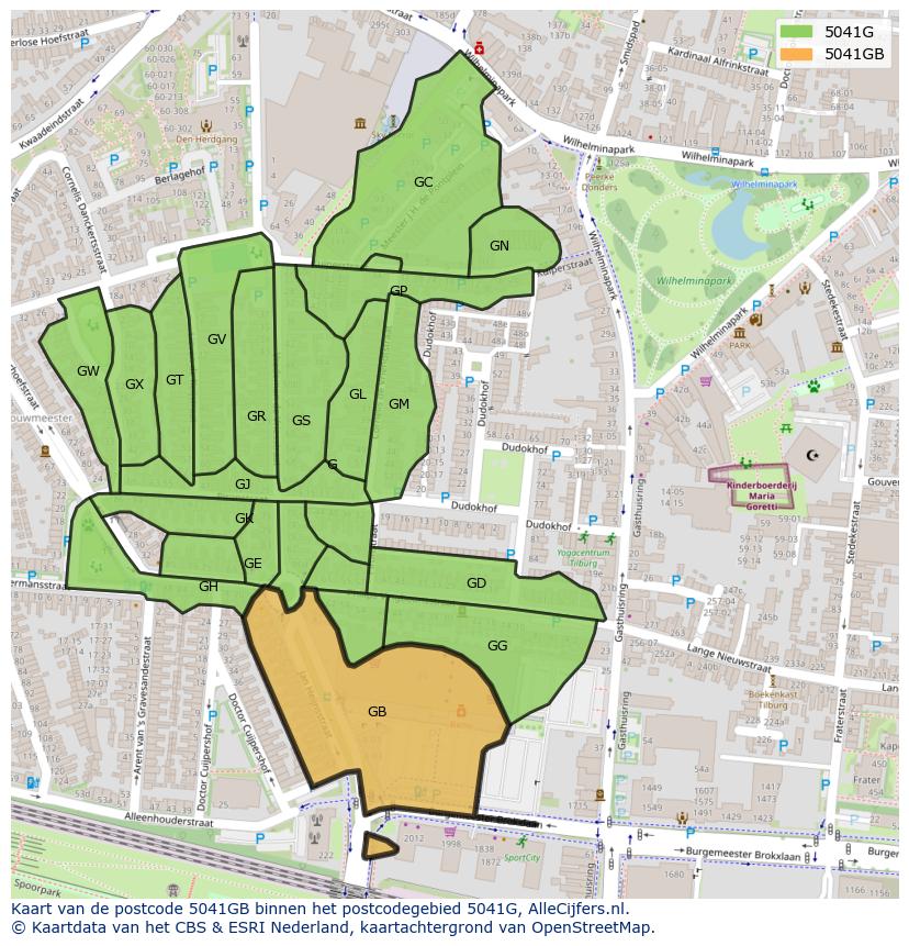 Afbeelding van het postcodegebied 5041 GB op de kaart.