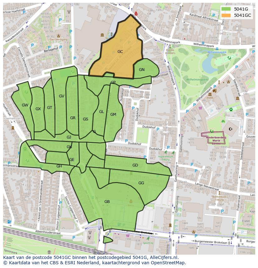 Afbeelding van het postcodegebied 5041 GC op de kaart.