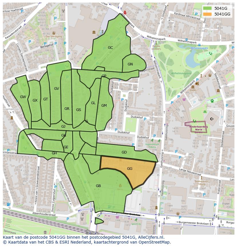 Afbeelding van het postcodegebied 5041 GG op de kaart.