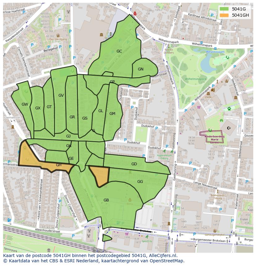 Afbeelding van het postcodegebied 5041 GH op de kaart.